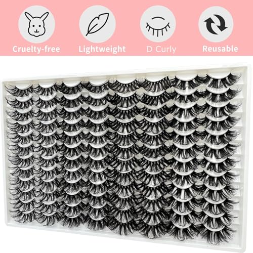 25mm Mink False Eyelashes Pack 48 Pairs - Dramatic Full Volume, Wispy & Curly Styles