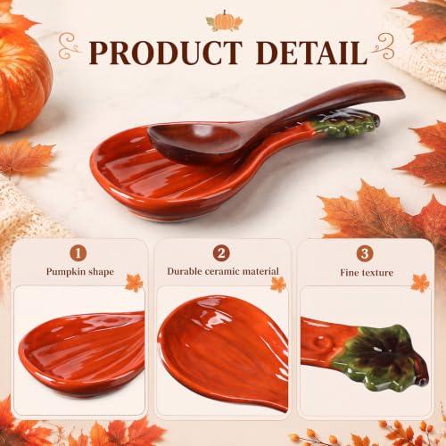 Pumpkin Spoon Rest Set - Orange Ceramic Fall Kitchen Decor, 5.9 Inch