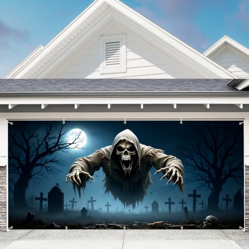 Halloween Garage Door Banner Cover - Cemetery Ghosts 7 x 16 FT Outdoor Decor - Spooky Party Supplies