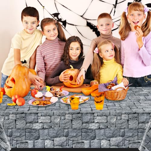 3 Pcs Stone Wall Plastic Tablecloths - Medieval Castle Party Decorations 54x108 Inches