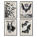 Dark Academia Gothic Bat Wall Art Decor Set of 4 - 12x16 Inches - Unframed A.bat Variation