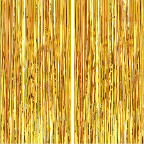 Gold Foil Curtain Backdrop for Party Decorations - 2 Pack