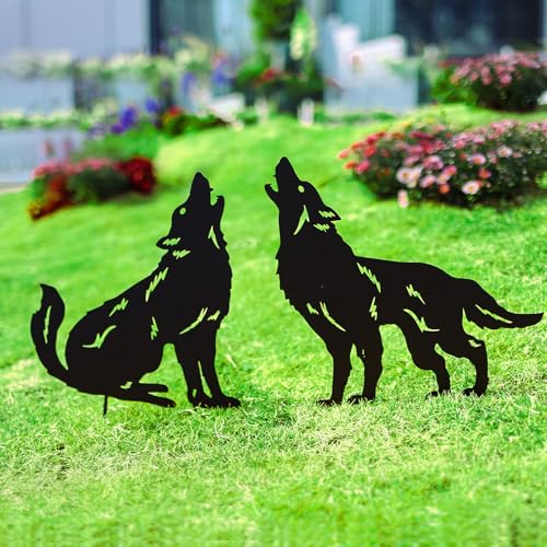 Wolf Metal Garden Stake - Outdoor Lawn Decor for Yard Patio & Garden - Black Wolf Silhouette Statue - Variation: Wolf