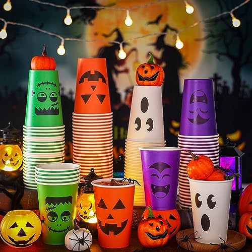 Halloween Disposable Paper Cups 12oz Pack of 100 Ghost Pumpkin Vampire Designs