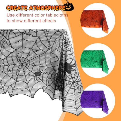 Halloween Spider Web Lace Tablecloth - Black & Orange Rectangular Cover 54x72 Inches