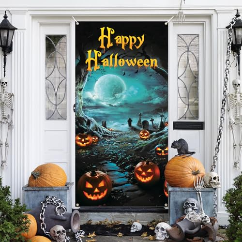 Halloween Door Cover Decorations 6x2.9 Ft Banner - Indoor Outdoor Festive Party