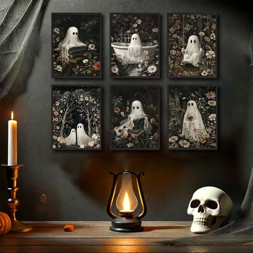 Ghost Wall Art Prints Set - Halloween Dark Forest Ghost Posters 8x10in, Unframed - Variation of Poster