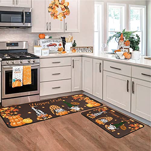 Fall Kitchen Rugs and Mats Set - 17x47.2 & 17x30 Inches, Non-Slip Pumpkin Design, Autumn Decor for Kitchen and Home - Fall 05