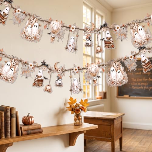 Brown White Halloween Ghost Garland Waterproof Decor for Indoor & Outdoor Use - 6m