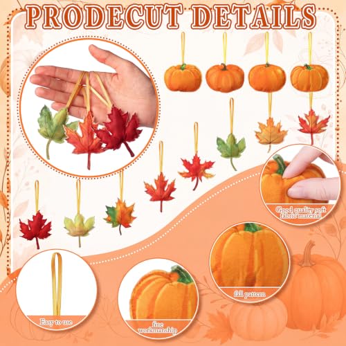 Fall Thanksgiving Felt Hanging Ornaments Set - Maple Leaf & Pumpkin, Orange & Yellow, 12 Pieces