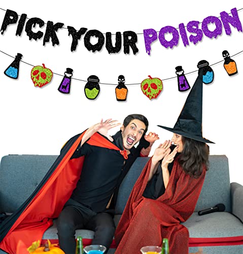 Halloween Glittery Banner Set - Pick Your Poison & Spooky Signs Decorations