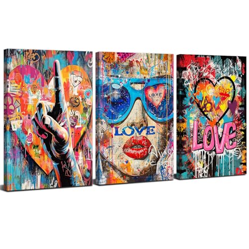 Banksy Wall Art Graffiti Pop Art Street Pictures for Bedroom Living Room - 3 Piece Canvas Prints 12x16 Inches - Street Art Decor Variation of THIS listing
