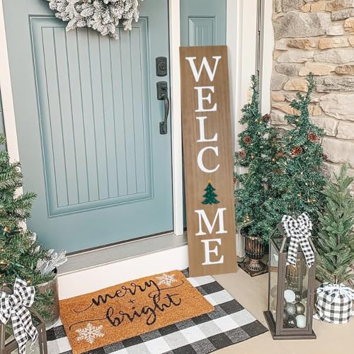 Wood Interchangeable Welcome Sign for Porch - 45x9 Inches with 12 Holiday Icons