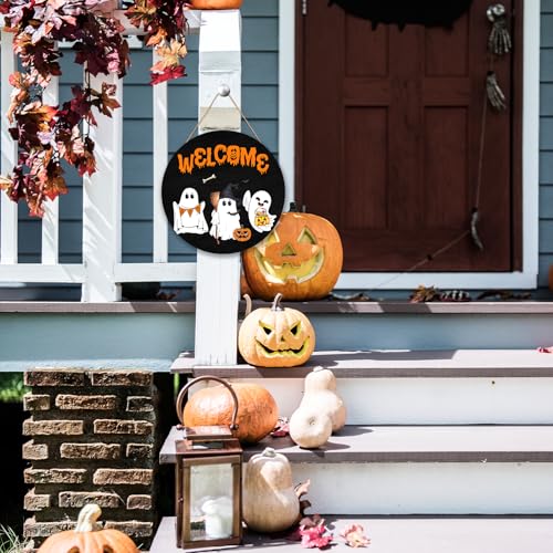 Halloween Front Door Sign - Welcome & Happy Halloween Wooden Decor
