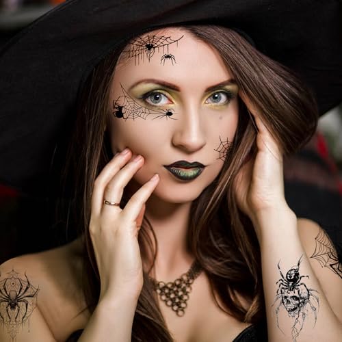 Halloween Spider Temporary Tattoos Set - 20 Sheets, Body & Face Art