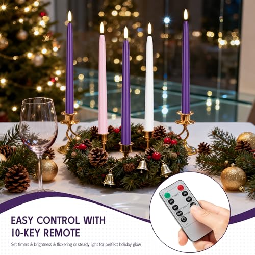 Flameless Advent Candles Set of 5 with Remote Control - Purple, Pink & White