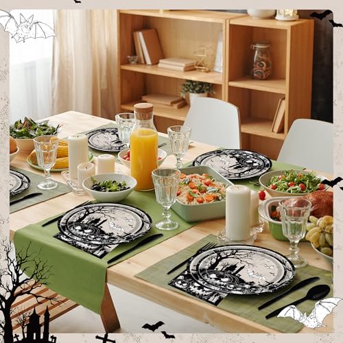 Halloween Skull Pumpkin Party Plate & Napkin Set for 24 Guests