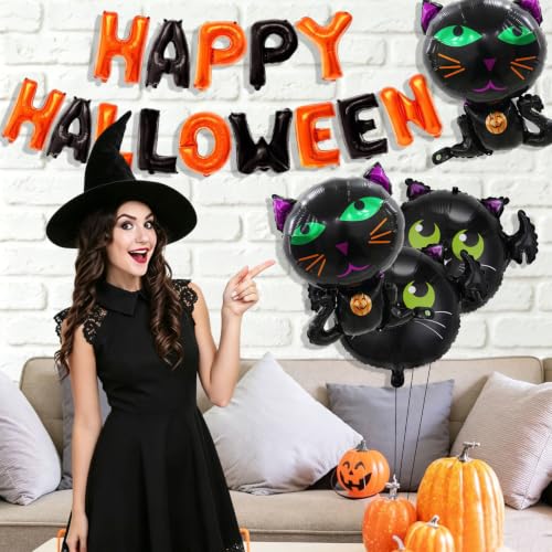 Halloween Foil Balloons with Banner Bat Cat Mylar Party Decorations