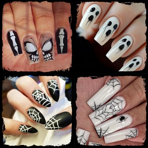 Halloween Horror Nail Stickers - Gothic Skull & Butterfly 3D Decals - 6 Sheets