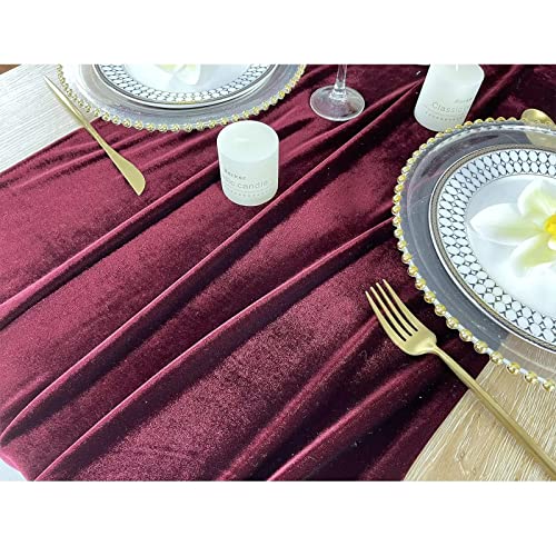 Velvet Table Runner 10ft Burgundy 20x120 Inch Wedding Reception Decorations - 2 Pack