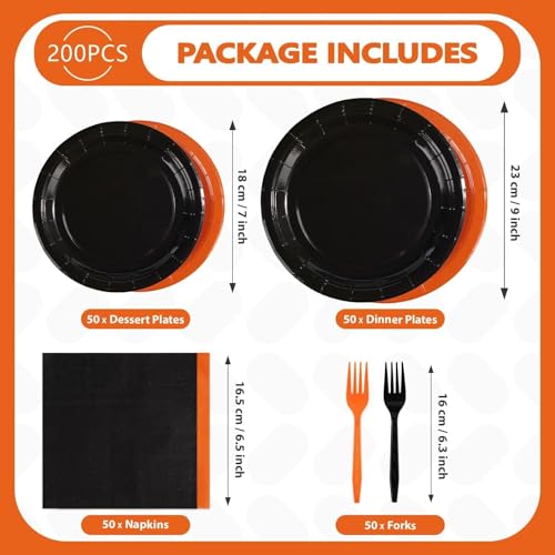 200Pcs Orange Black Halloween Birthday Party Decorations Set - Serves 50 | Variation: Orange Black Kits