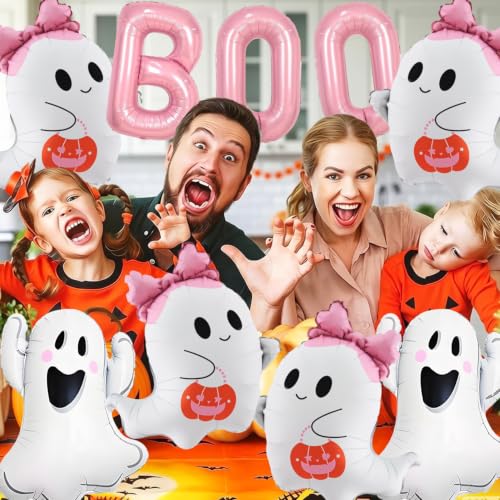 Halloween Pink Bow Ghost Balloons Set for Party Decorations - Bow Ghost Variation