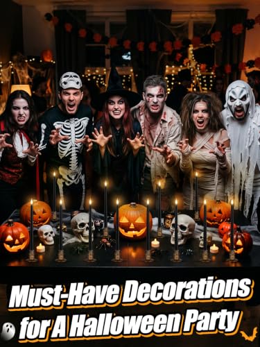 12 Pcs Halloween Flameless Candles with Holders & Timer - Spooky Atmosphere