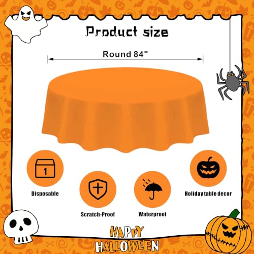 Halloween Round Tablecloths Set - 12 Disposable 84 Inch Plastic Covers - Black, Orange, Purple, Green