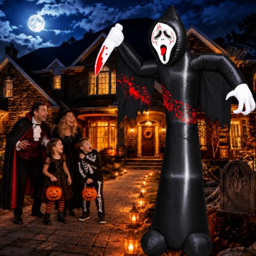 Skull Halloween Inflatable Decoration - 12FT Grim Reaper with LED Lights
