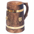 Handmade Wooden Beer Mug with Brass Lion Plate - Rustic 400ml Steing