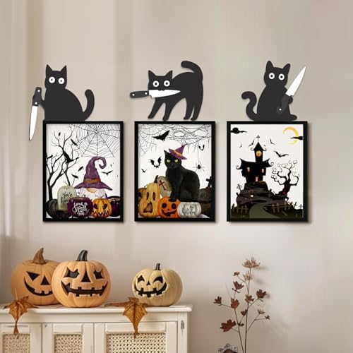 Black Cat Wooden Door Decor Set - Halloween Halloween Spooky Wall Ornaments for Home & Entryway