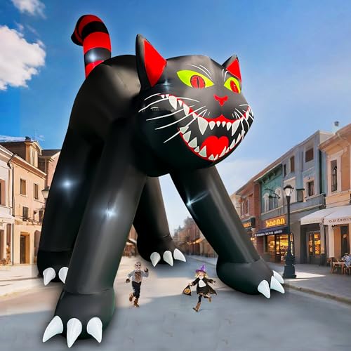 14 Ft Giant Halloween Inflatable Black Cat Yard Decoration with LED Lights