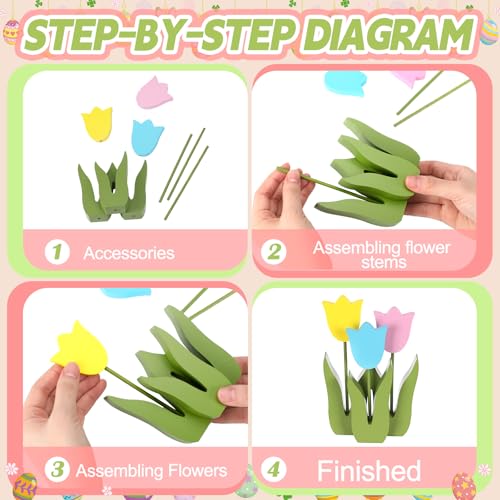 Spring Tulip Table Centerpiece Decor Set - Wooden Rustic Farmhouse Style