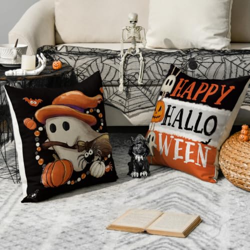 Halloween Pumpkin Ghost Throw Pillow Covers 20x20 Inch Set of 4 - Black
