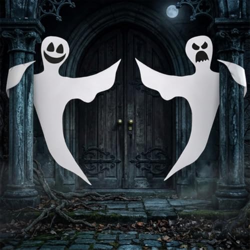 Halloween Hanging Ghost Decorations 2 Pack - Bendable Outdoor Yard Tree Wraps