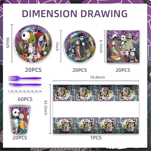 Halloween Party Supplies Tableware Set for 20 Guests - Christmas & Birthday Decorations