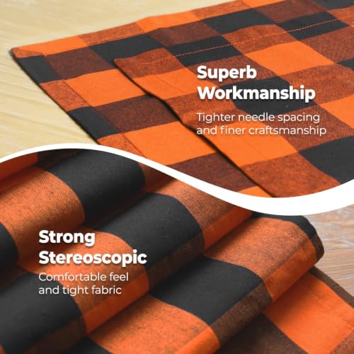 Halloween Table Runner 14x108 Inch - Buffalo Check Cotton Table Decor - Orange Black