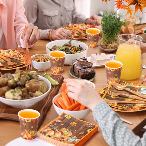 Pickmesh Autumn Pumpkin Disposable Party Plates Napkins Cups Set - 400 pcs