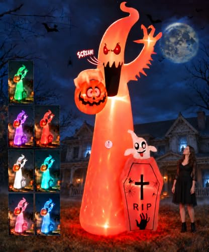 Halloween Inflatable Ghost Pumpkin Scene with Motion-Activated Sounds - 12FT
