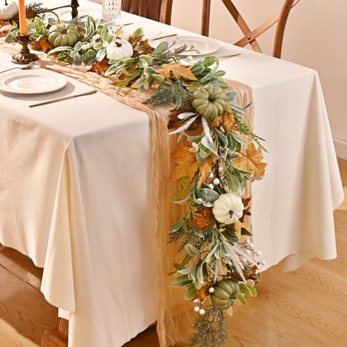 Waipfaru Fall Decor Garland with Lights - 9FT Autumn Mantle Garland, Timer Function