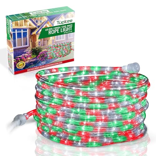 LED Rope Light 24Ft Waterproof Indoor Outdoor Color Variations of Red, Green, White