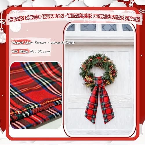 Holiday Wreath Sash 2PCS Cotton Ribbon Bow for Front Door & Decor