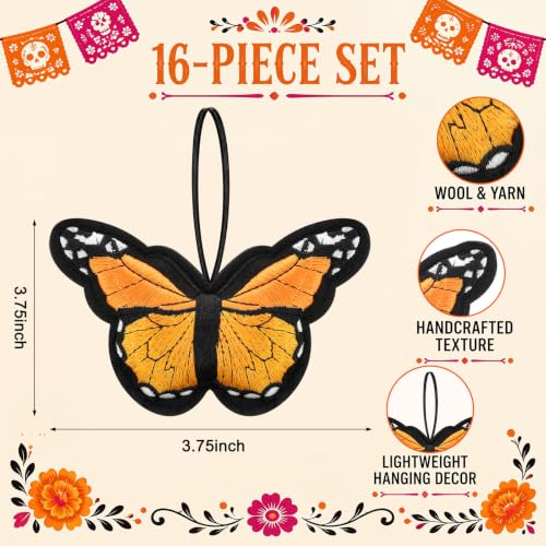 Monarch Butterfly Decorations Set - Day of the Dead Wall & Party Decor, 16 Pieces - Variation of 16 Butterfly