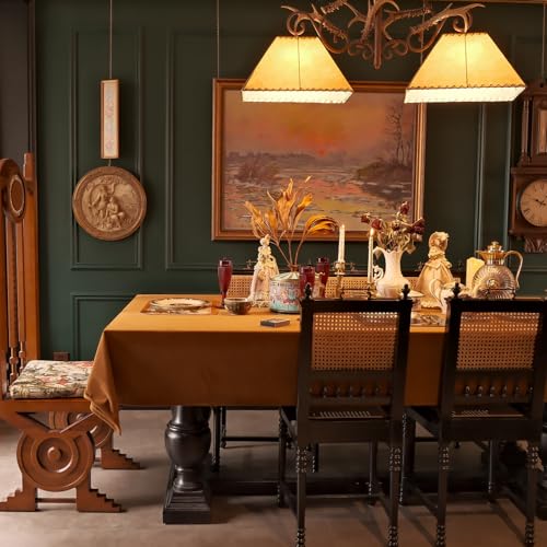 Rectangular Velvet Tablecloth 72 x 54 Inch Waterproof Spillproof Washable Fall Thanksgiving Caramel