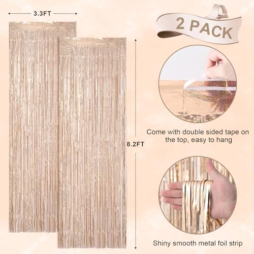 Laser Champagne Foil Fringe Backdrop Curtains - 2 Pack, 3.3x8.2 Ft - Variation of Laser Champ / 2