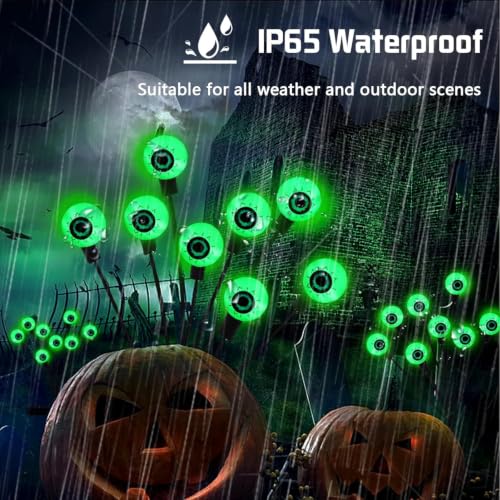 Outdoor Solar Eyeball Lights 4 Pack - Green Swaying Firefly Halloween Decor