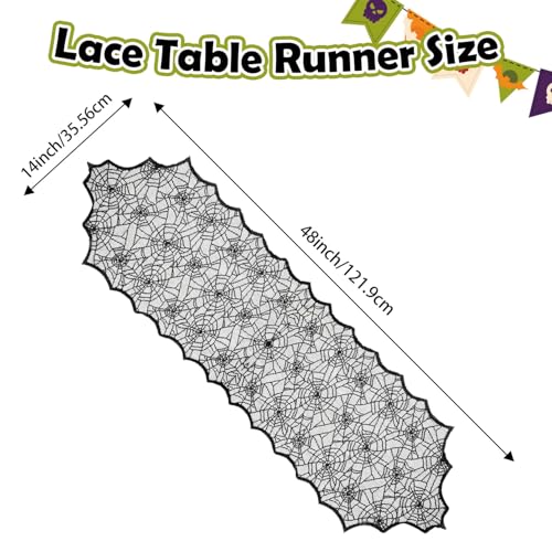 Halloween Lace Spider Web Table Runner 14x48 Inch for Festive Decor - Black