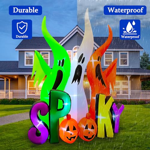 8FT Halloween Inflatable Ghosts with Spooky Pumpkin Yard Decor, Built-in LED Lights