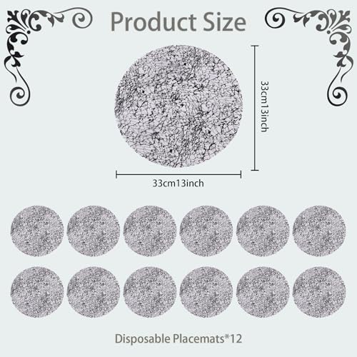 Black Mesh Gold Foil Round Placemat Set - 12 Disposable 13-Inch Table Mats
