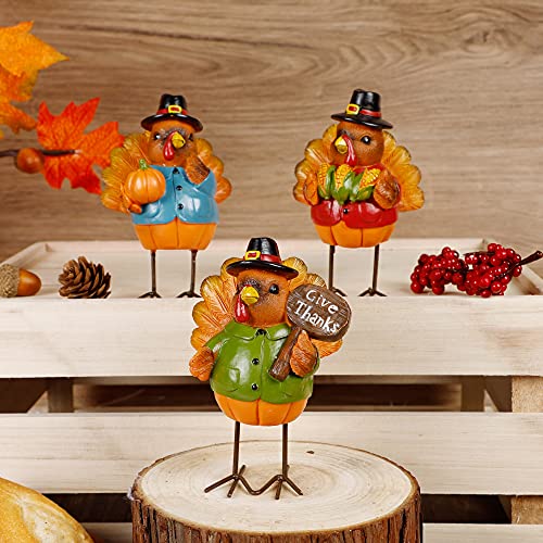 Thanksgiving Turkey Tabletop Centerpiece Decor Set of 3 - Fall Harvest Home Decorations
